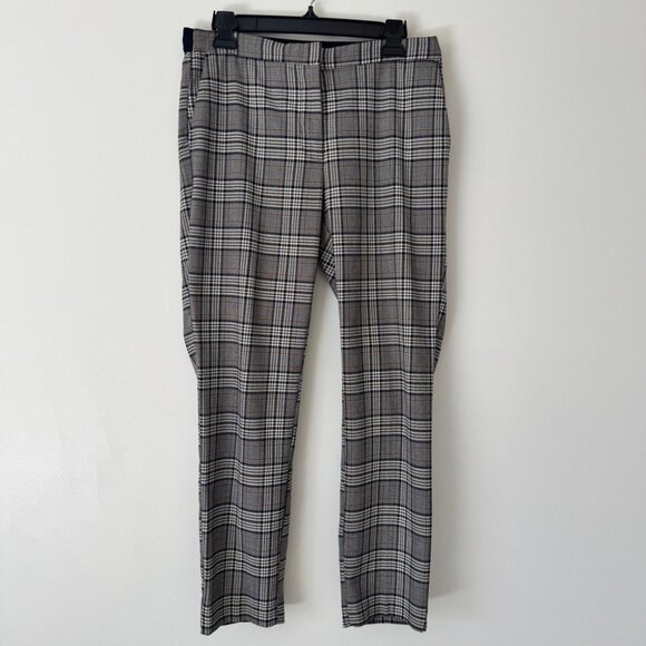 Zara Plaid Trousers Pants Zip Closure Elastic Waist at Back Straight Leg Sz L - Picture 1 of 13